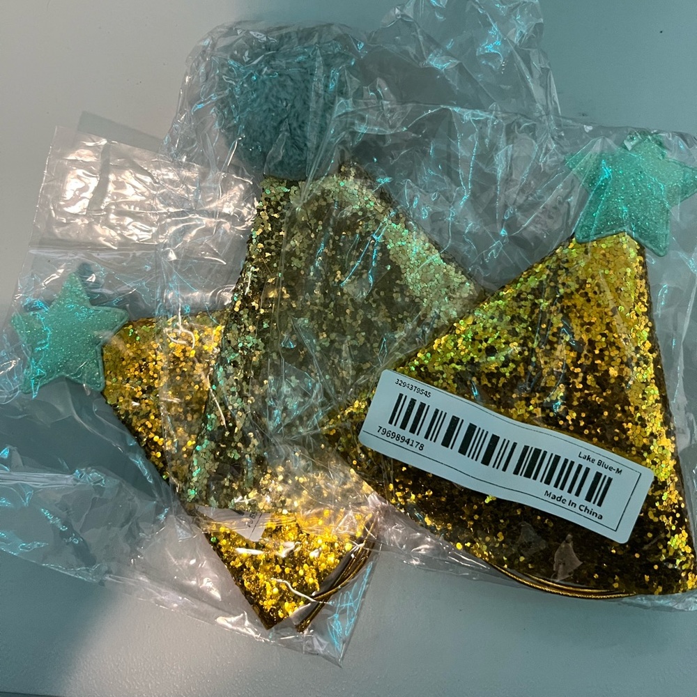 Dog hats blue and gold glitter OS